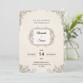 Elegant Bröllopsinbjudan med Blommotiv Inbjudningar