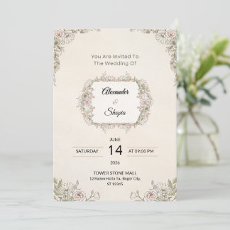 Elegant Bröllopsinbjudan med Blommotiv Inbjudningar