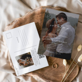 Elegant bröllopsinbjudan med QR-kod och foto Vykort