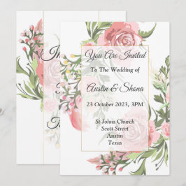 Elegant bröllopsinbjudan, rosa, blomster, vintage inbjudningar