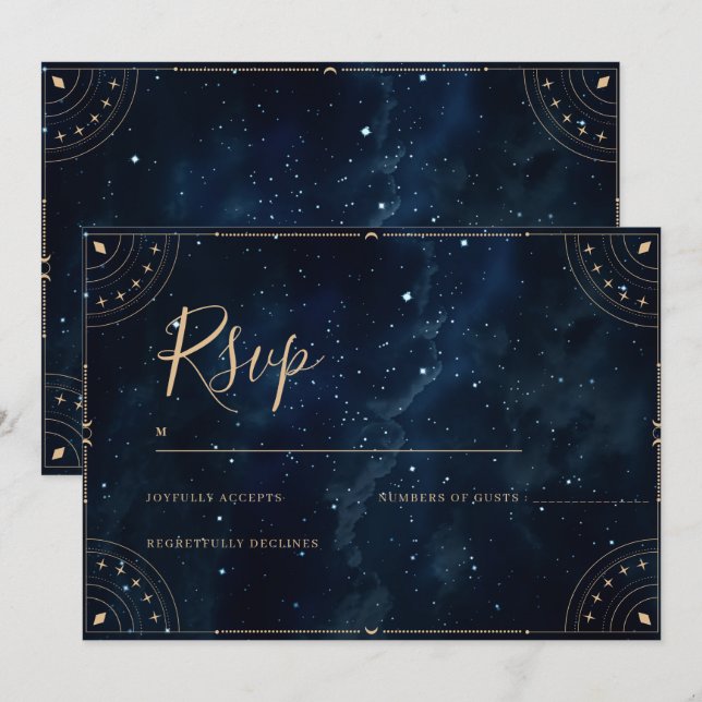 Elegant bröllopsinbjudan stjärnklar kväll Rsvp-kor Inbjudningar (Fram/baksida)