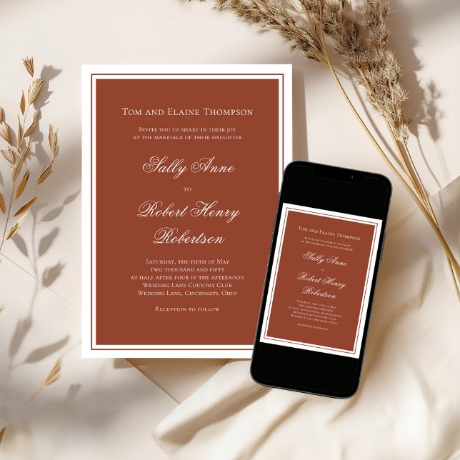 Elegant bröllopskalligrafi Burgundy-manus  Inbjudningar (Simple minimalist wedding invitation template.)