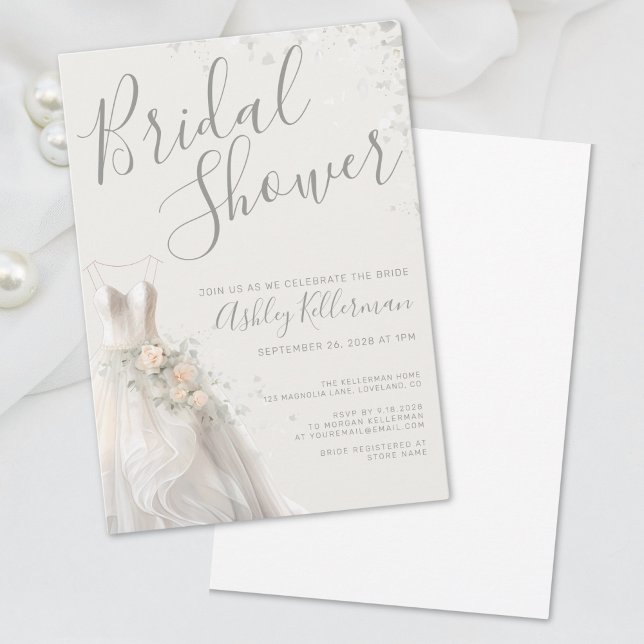 Elegant bröllopsklänning bröllopsdusch inbjudningar (Elegant Wedding Dress Bridal Shower Invitation)