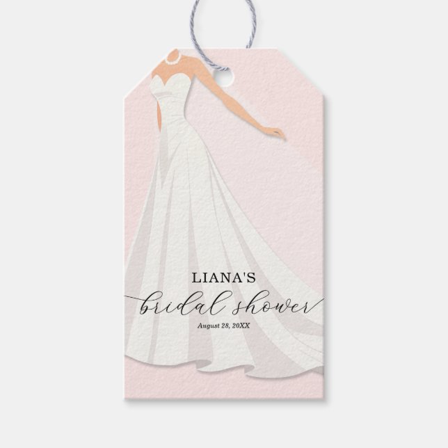 Elegant bröllopsklänning Bröllopsdusch Rosa förmån Presentetikett (Framsidan)