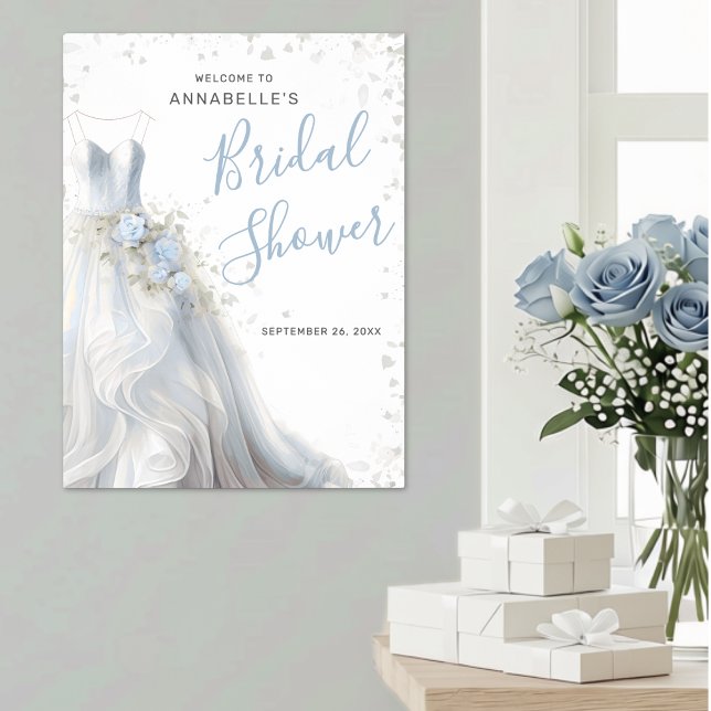 Elegant bröllopsklänning Bröllopsdusch Välkomstsky Poster (Elegant Wedding Dress Bridal Shower Welcome Sign )