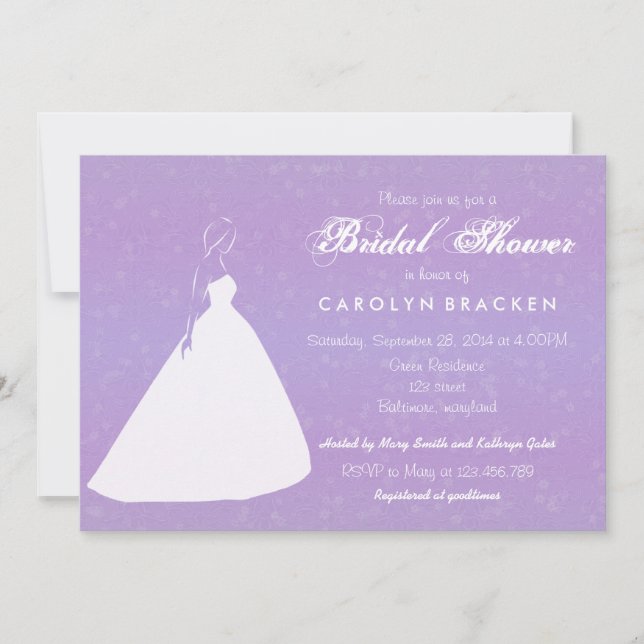 Elegant bröllopsklänning Lila bröllopsdusch Inbjud Inbjudningar (Framsida)