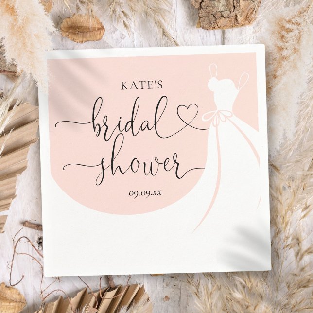 Elegant bröllopsklänning rosabrunt bröllopsdusch pappersservett (Elegant Wedding Dress Blush Pink Bridal Shower Napkins)