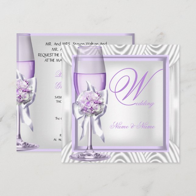 Elegant bröllopslavendel lila syrlilja champagne inbjudningar (Fram/baksida)