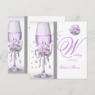 Elegant bröllopslavendel lila syrlilja champagne inbjudningar