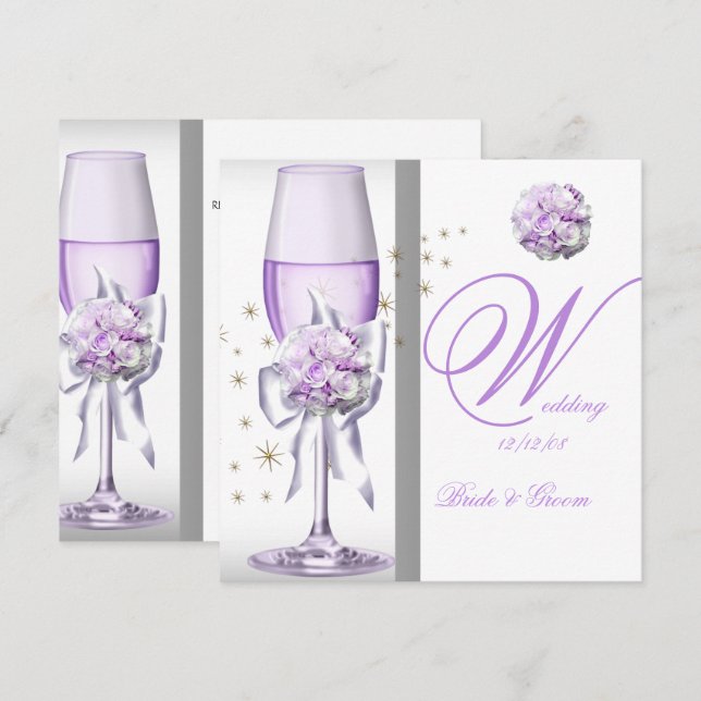 Elegant bröllopslavendel lila syrlilja champagne inbjudningar (Fram/baksida)