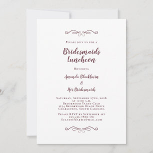 Elegant Bröllopslunchen Brudtärnor Burgunder Röd V Inbjudningar