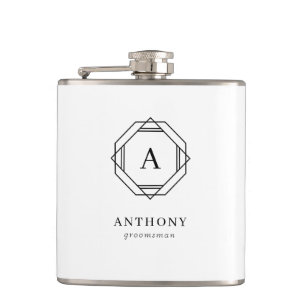 Elegant Bröllopsman Monogram Vinyl Omslagen Flask Fickplunta