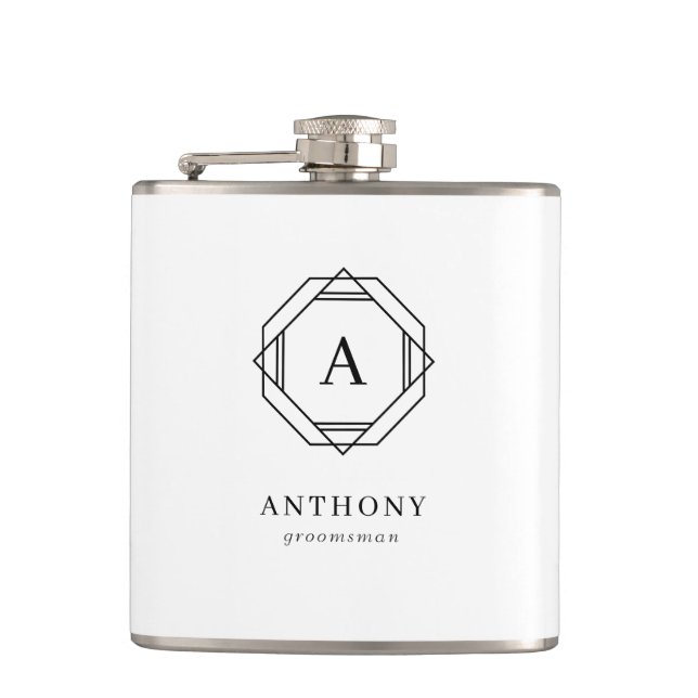 Elegant Bröllopsman Monogram Vinyl Omslagen Flask Fickplunta (Framsidan)