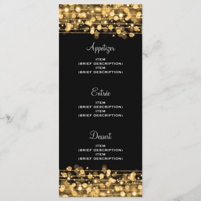 Elegant bröllopsmeny fest gnistrar guld meny (Framsida)