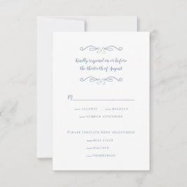 Elegant Bröllopsmeny Vit & Dammig Blå Minimalistis OSA Kort