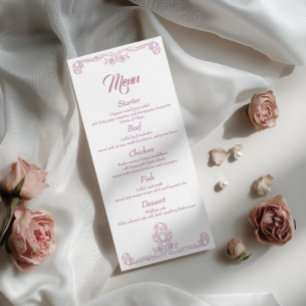 Elegant bröllopsmiddagsmeny – Rosa rosfiligran Meny