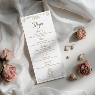 Elegant bröllopsmiddagsmeny – Sand Rose Filigree Meny