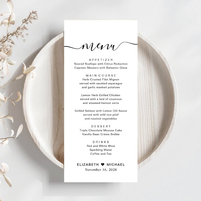 Elegant bröllopsmottagning med Chic Script Meny (Skapare uppladdad)