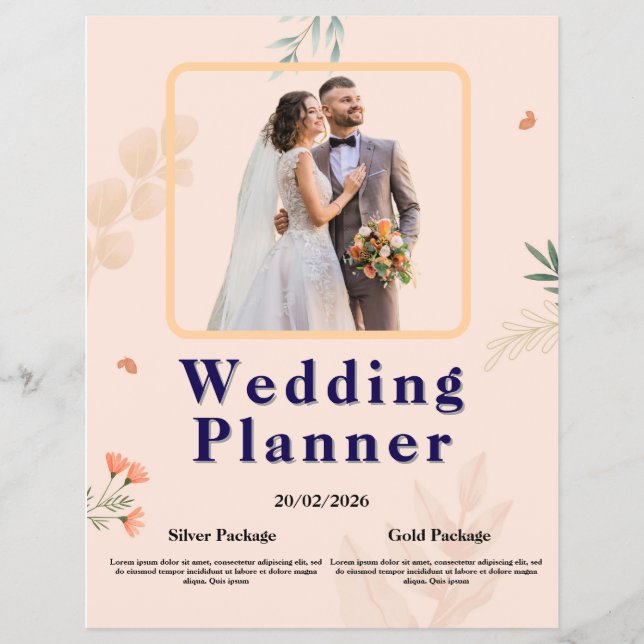 Elegant bröllopsplanerarefolder | Modern blomdesig Reklamblad (Framsidan)