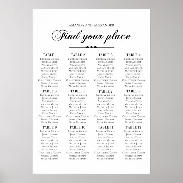 Elegant bröllopsplatskarta med kalligrafi poster (Framsidan)