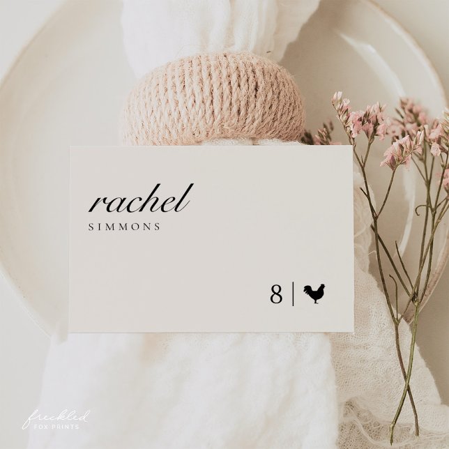 Elegant bröllopsplatskort med måltidsikon bordsnummer (Elegant Wedding Place Card with Meal Icons)