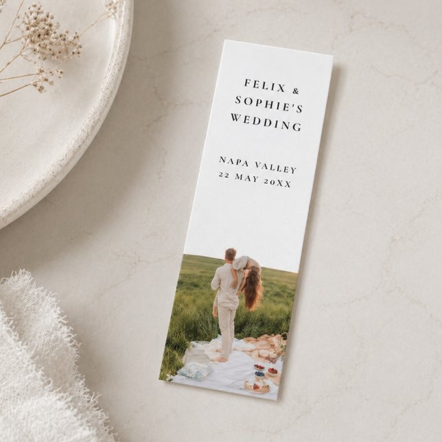 Elegant bröllopspresent Minimalistiskt mini-bokmär Mini Visitkort (A mini bookmark favor perfect for literature lovers and bookish themed weddings)
