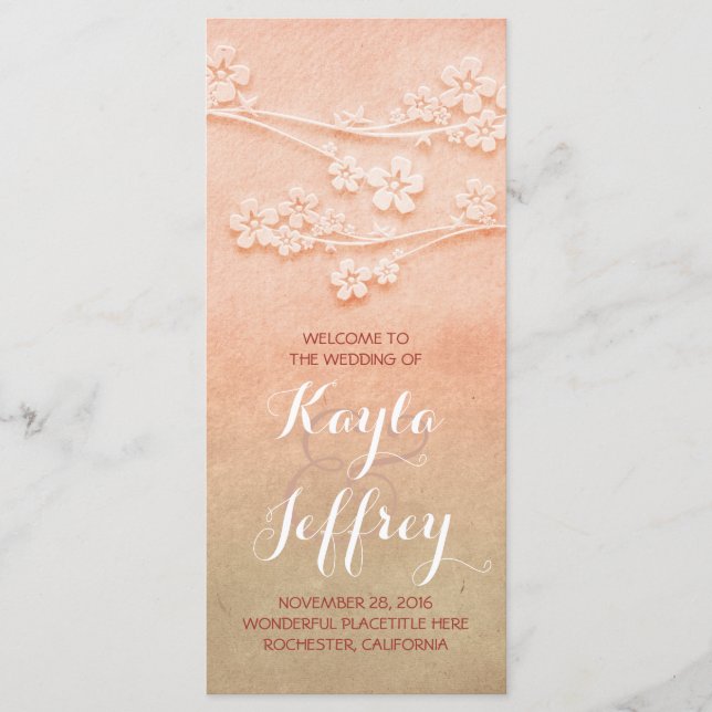 Elegant bröllopsprogram för rosarodnadvattenfärg program (Framsida)