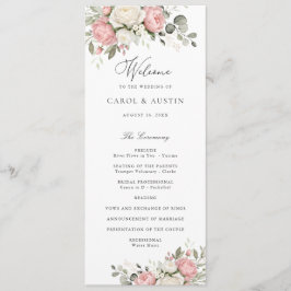 Elegant bröllopsprogram med rosa blommor och gröns program