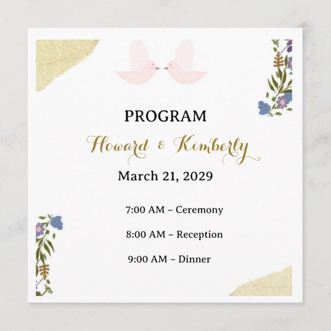 Elegant bröllopsprogramkort med blommotiv program (Framsida)