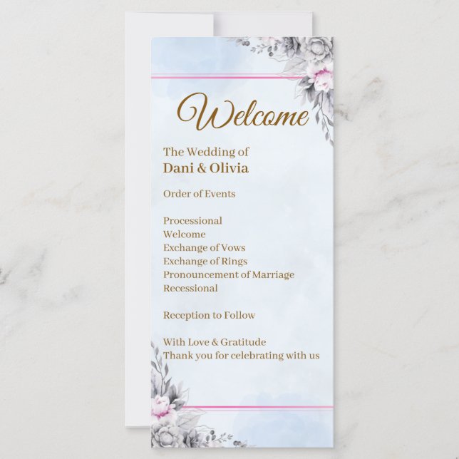 Elegant bröllopsprogrammall med blommor (Framsida)