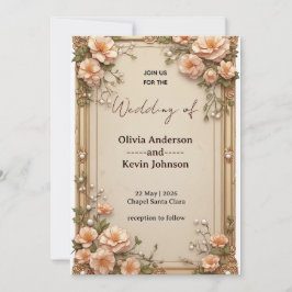 Elegant bröllopsram med mjuka rosa blommor inbjudningar