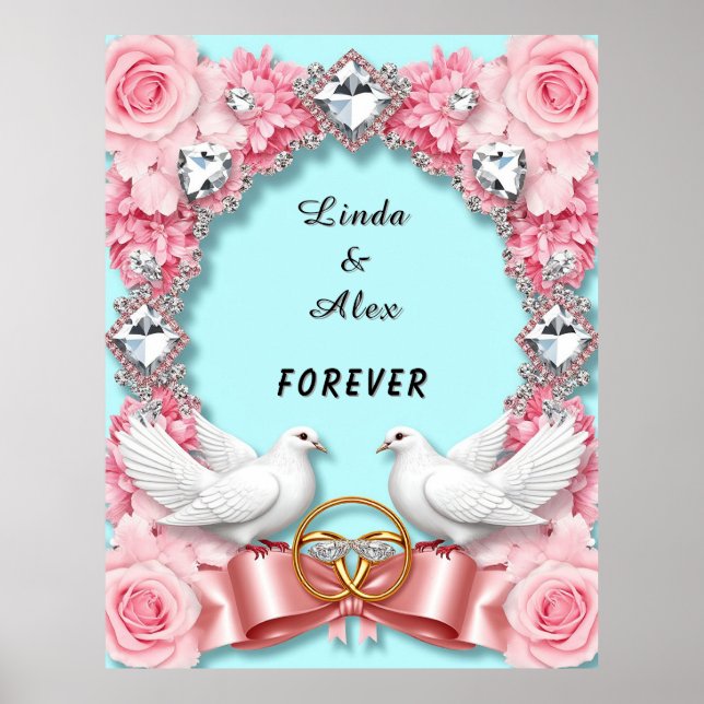 Elegant bröllopsram med vita duvor poster (Framsidan)