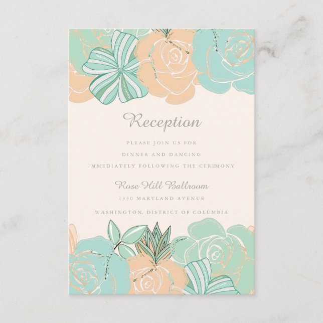 Elegant bröllopsreception med persikopersika och m tilläggskort (Framsida)
