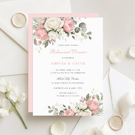Elegant bröllopsrepetition middag i blush rosa med inbjudningar