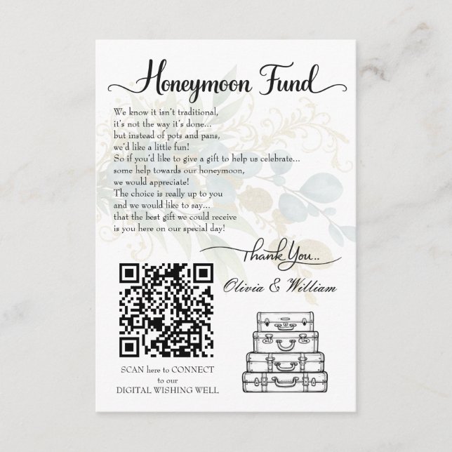 Elegant Bröllopsresa Presentfond QR-kod Registry Tilläggskort (Framsida)