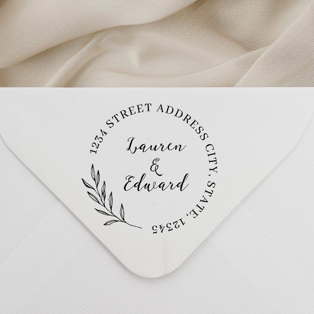 Elegant Bröllopsreturadress med löv Självfärgande Stämpel (Skapare uppladdad)