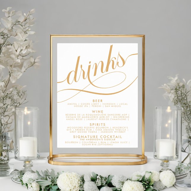 Elegant bröllopsscript drycker guld bar meny poster (Skapare uppladdad)