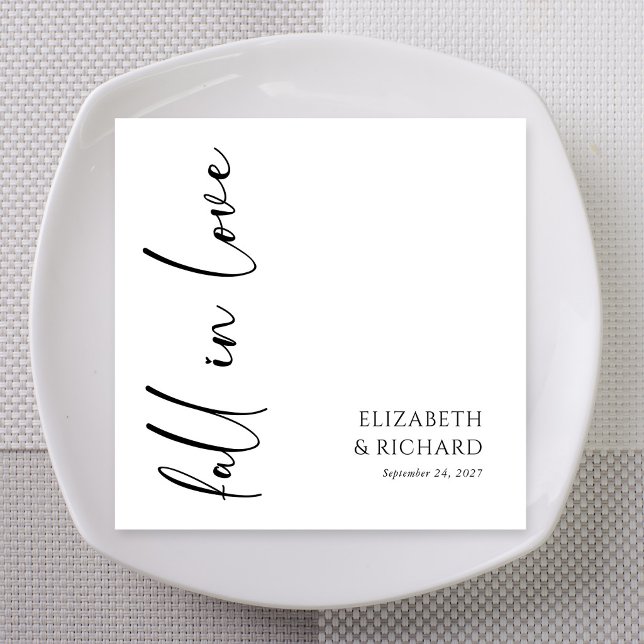Elegant Bröllopsscript Fall in Love Pappersservett (Elegant Fall in Love Script Wedding Napkins)