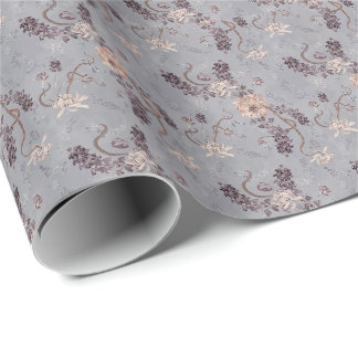 Elegant Bröllopssilvergrå Krysantemum Blommig Presentpapper