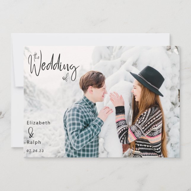 elegant bröllopsskrift bröllop foto inbjudningar (Framsida)