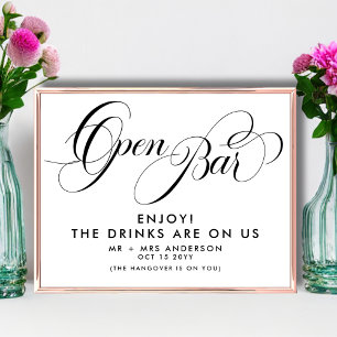 Elegant bröllopsskrift Gratis drycker Bar Meny Aff Poster