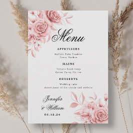 Elegant bröllopsskrift Rosa ros Blommig Meny
