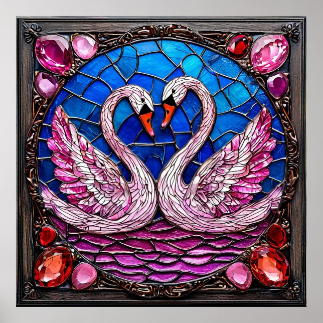 Elegant bröllopssvanar Vita Fåglar Harmoni Konst � Poster (Framsidan)