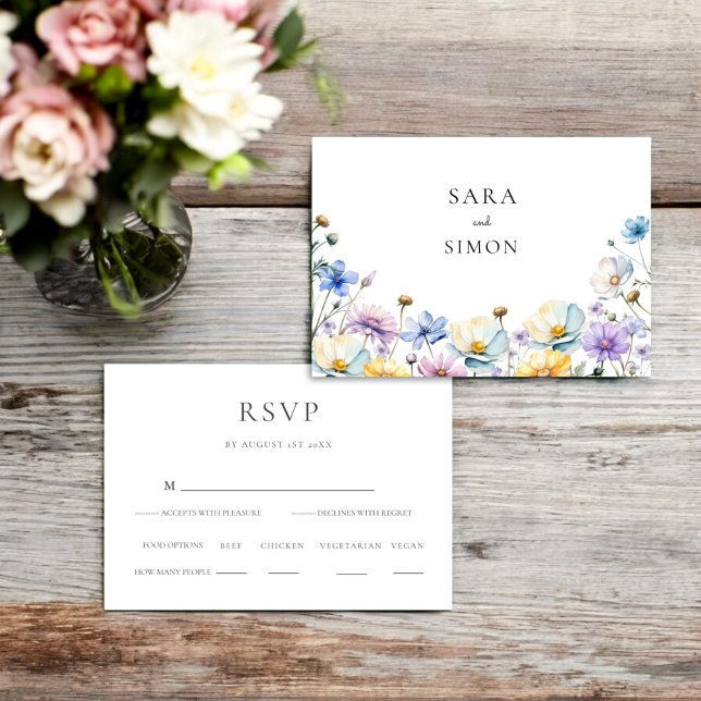 Elegant bröllopssvar med vildblommor  OSA kort (elegant wildflower fully editable wedding rsvp card )