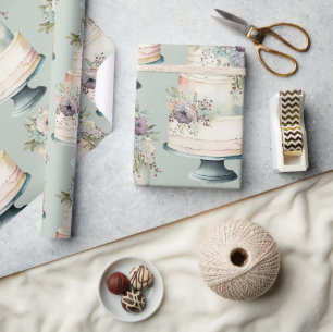Elegant bröllopstårta akvarell presentpapper