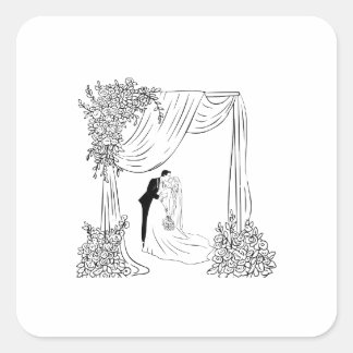 Elegant bröllpsbåge brud och brudgum bröllpsfavor fyrkantigt klistermärke