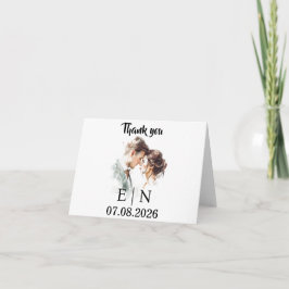 Elegant bröllskort för tack – Initialer & Datum Kort