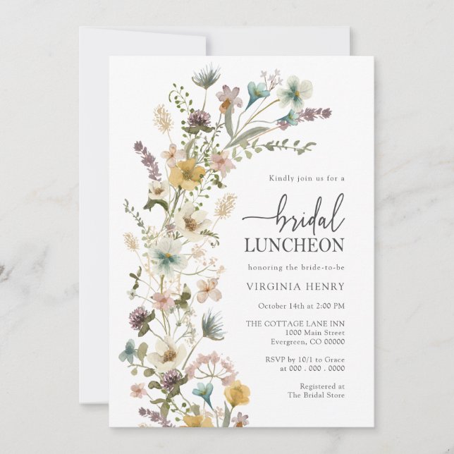 Elegant Bröllslunch med blommor Inbjudningar (Framsida)