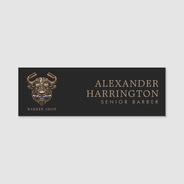 Elegant Brons Buffalo Barberare Logo Personal Namnbricka (Framsida)