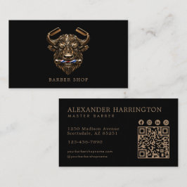 Elegant Brons Buffalo Barberare Qr Kod Visitkort